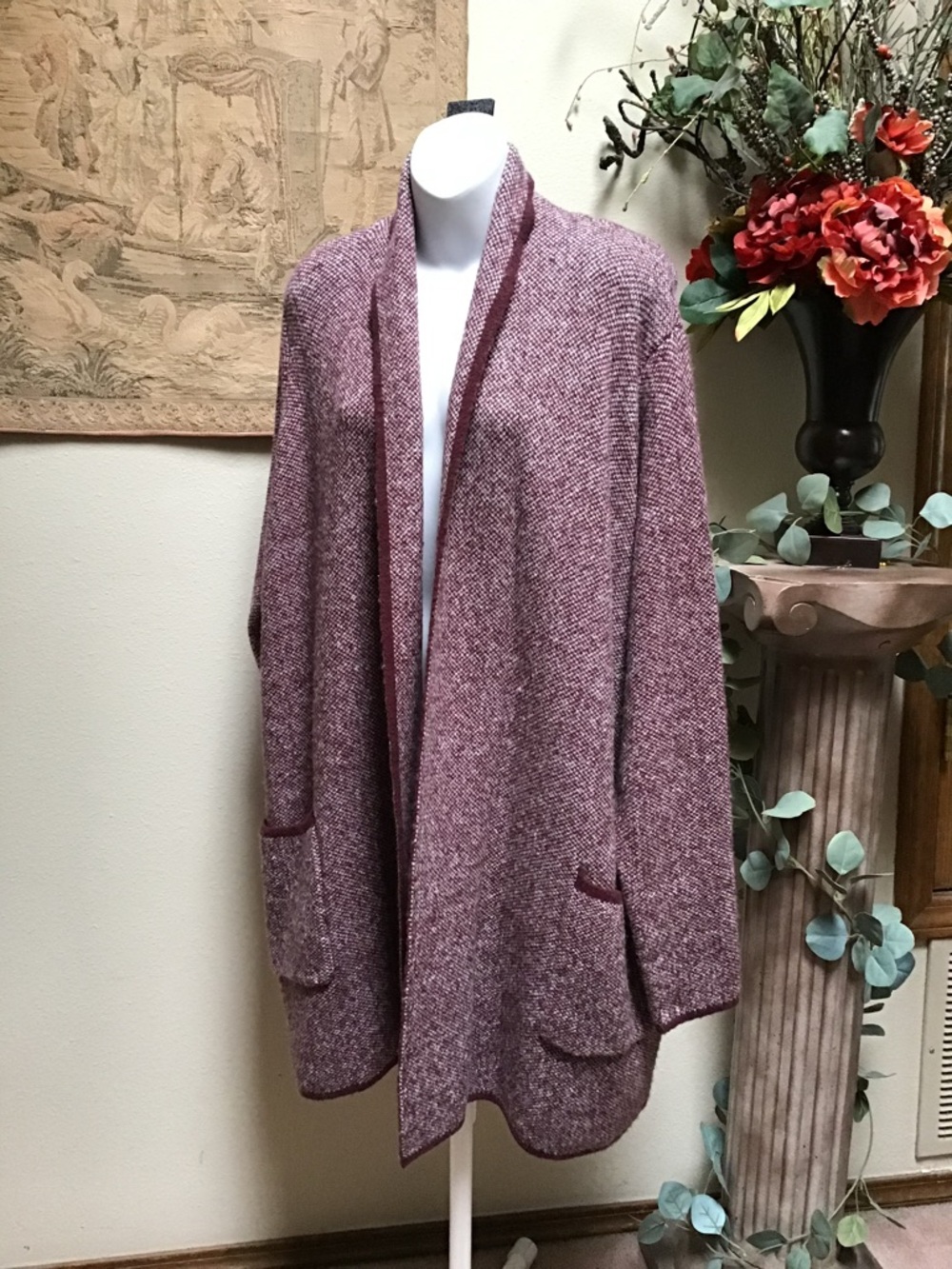 Pink Clover Heathered Mauve Open-Front Cardigan